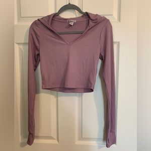 Forever 21 - Lilac Ribbed Hooded Long Sleeve Crop Top with Thumb Holes - Size M